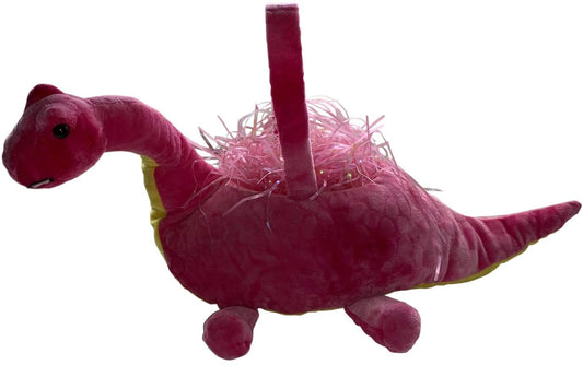 31379 - Adorable Pink Plush Dinosaur 21" Easter Basket Filled with Pink Grass |6-15|
