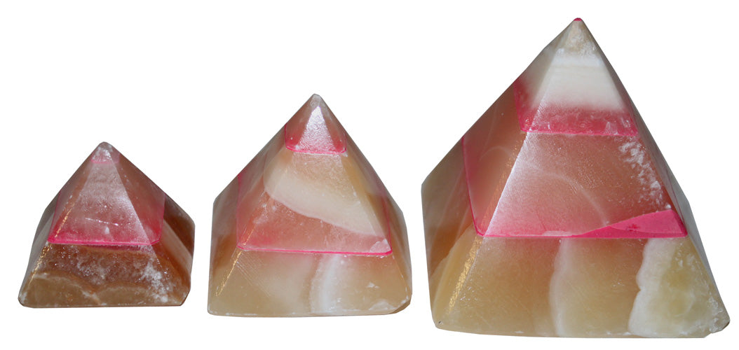 3174 - 3 Pink Quartz Pyramid Set - |2-11|