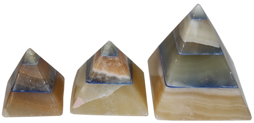 3190 - 3 Blue Quartz Pyramids Set - |2-11|