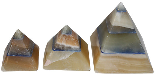 3190 - 3 Blue Quartz Pyramids Set - |2-11|
