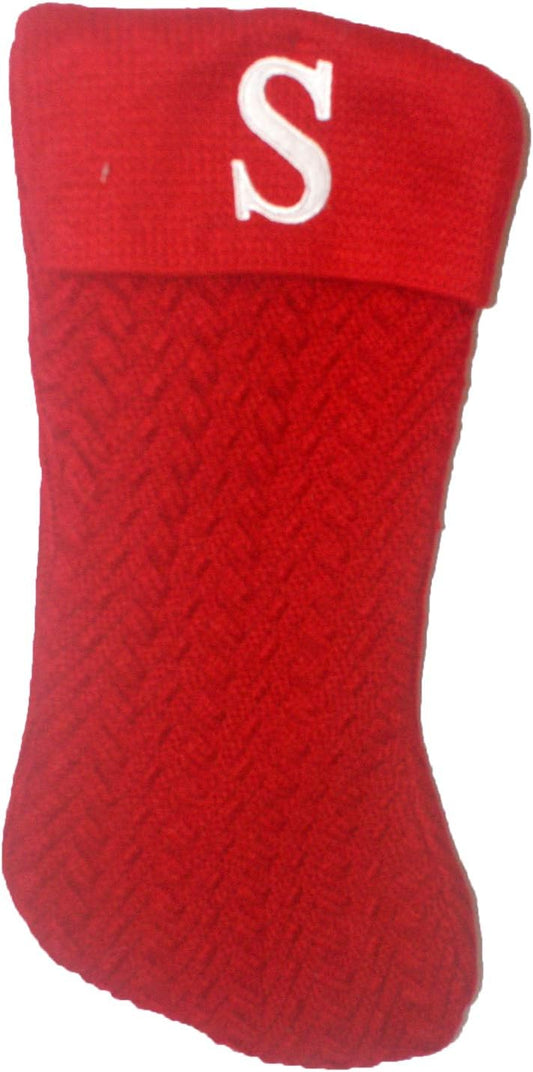 31981 - 18" Red Cable Knit Christmas Stocking Initial S |Pod 2-54|