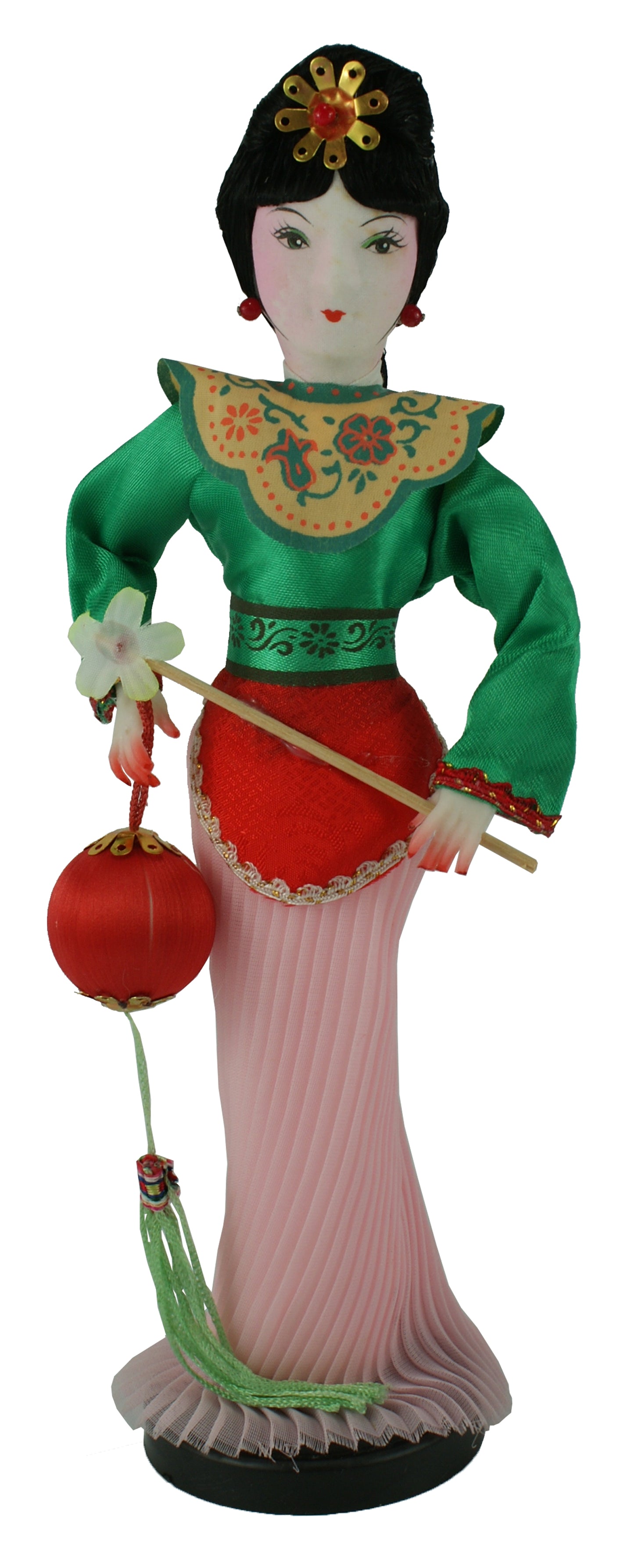 3234 - 10" Green Blouse, Pink Skirt, Peach Vest Woman Doll - Ball #9 - |X-18|