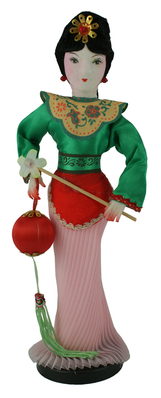 3234 - 10" Green Blouse, Pink Skirt, Peach Vest Woman Doll - Ball #9 - |X-18|