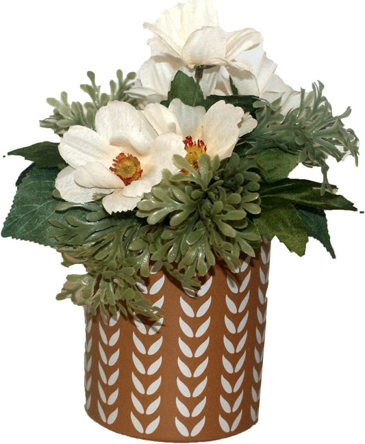32438 - 7" White Flowers - Brown Pot - [AA-8]