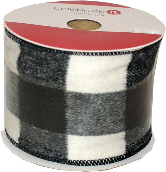 33302 - Wired Ribbon Black/White Check - [2-19]