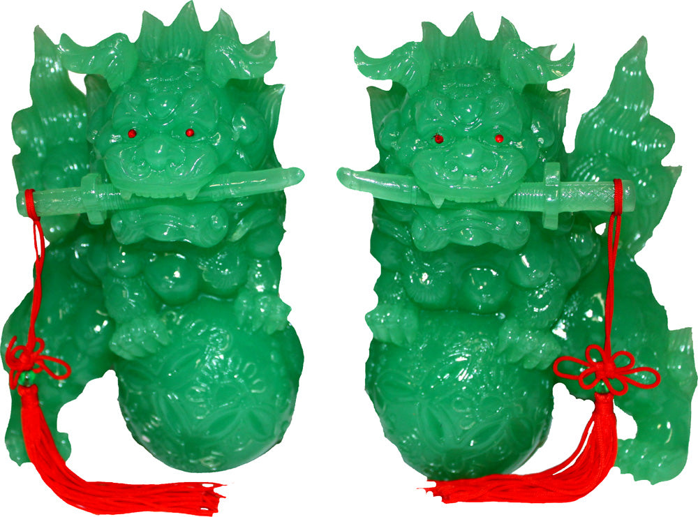 3343 - Set of Two 6" Green Fu Dogs - On Balls - |Z-77|