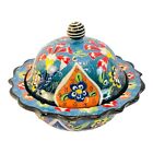 33636 - Turkish Sugar Bowl or Candy Dish 5" Enamel Bowl w/Lid Blue |Z-76|