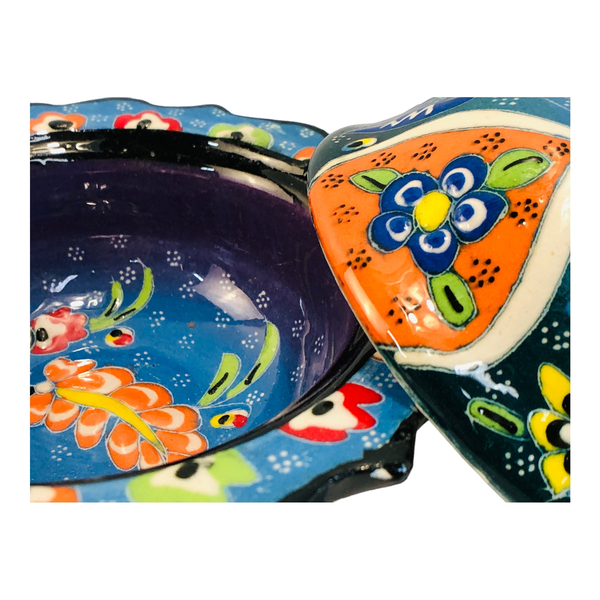 33636 - Turkish Sugar Bowl or Candy Dish 5" Enamel Bowl w/Lid Blue |Z-76|