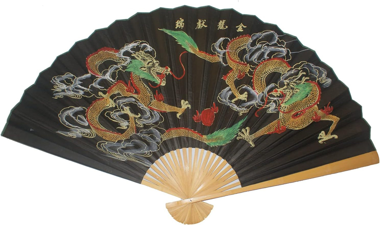 33664 - 35" Fan Black WALL WITH COLORFUL  Dragon |Box 10|