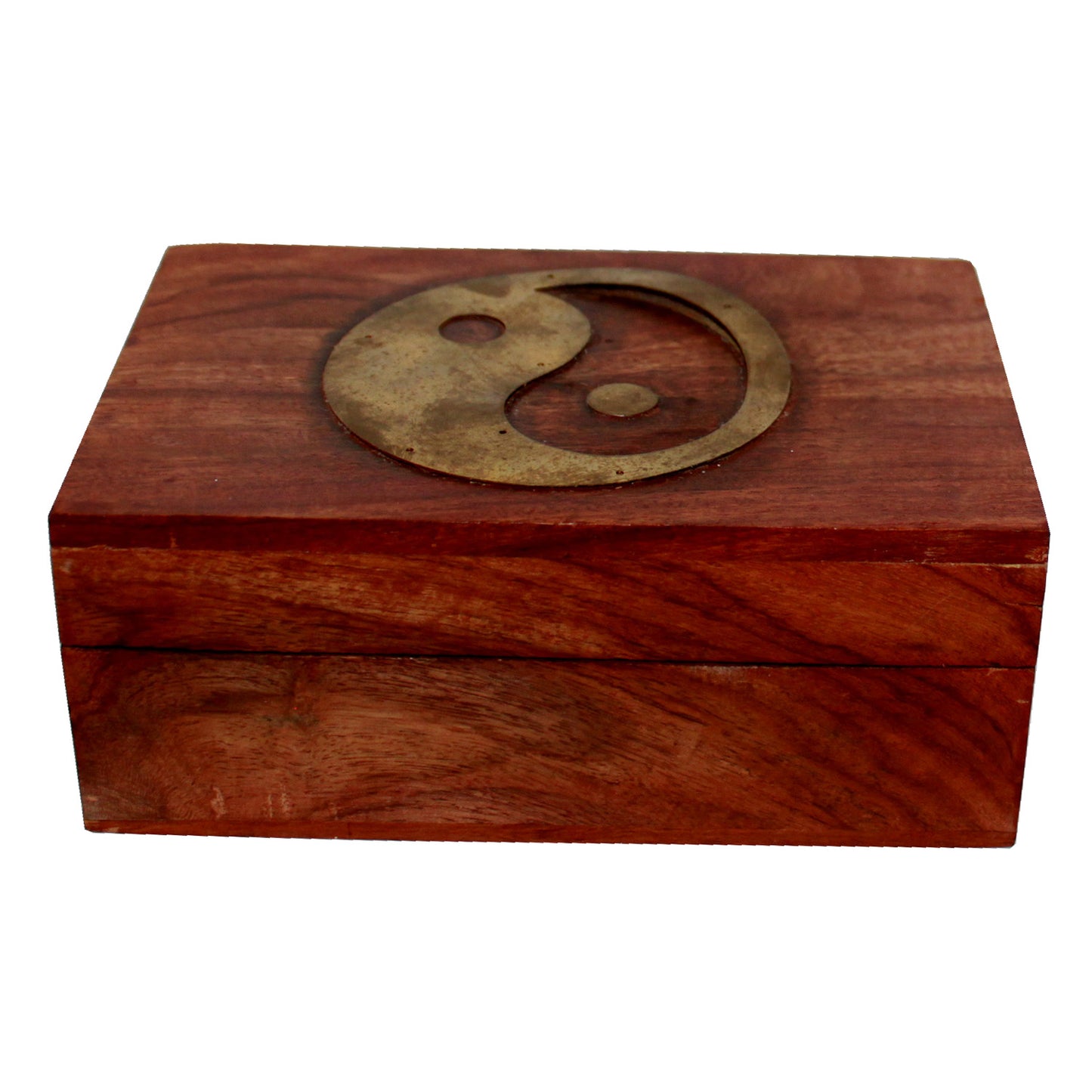 3440 - Wood Box w/Brass Yin Yang 6x4x2" - |20-14|