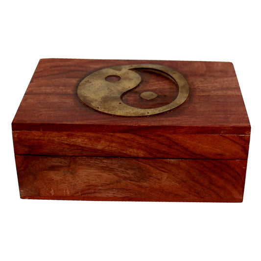 3440 - Wood Box w/Brass Yin Yang 6x4x2" - |20-14|