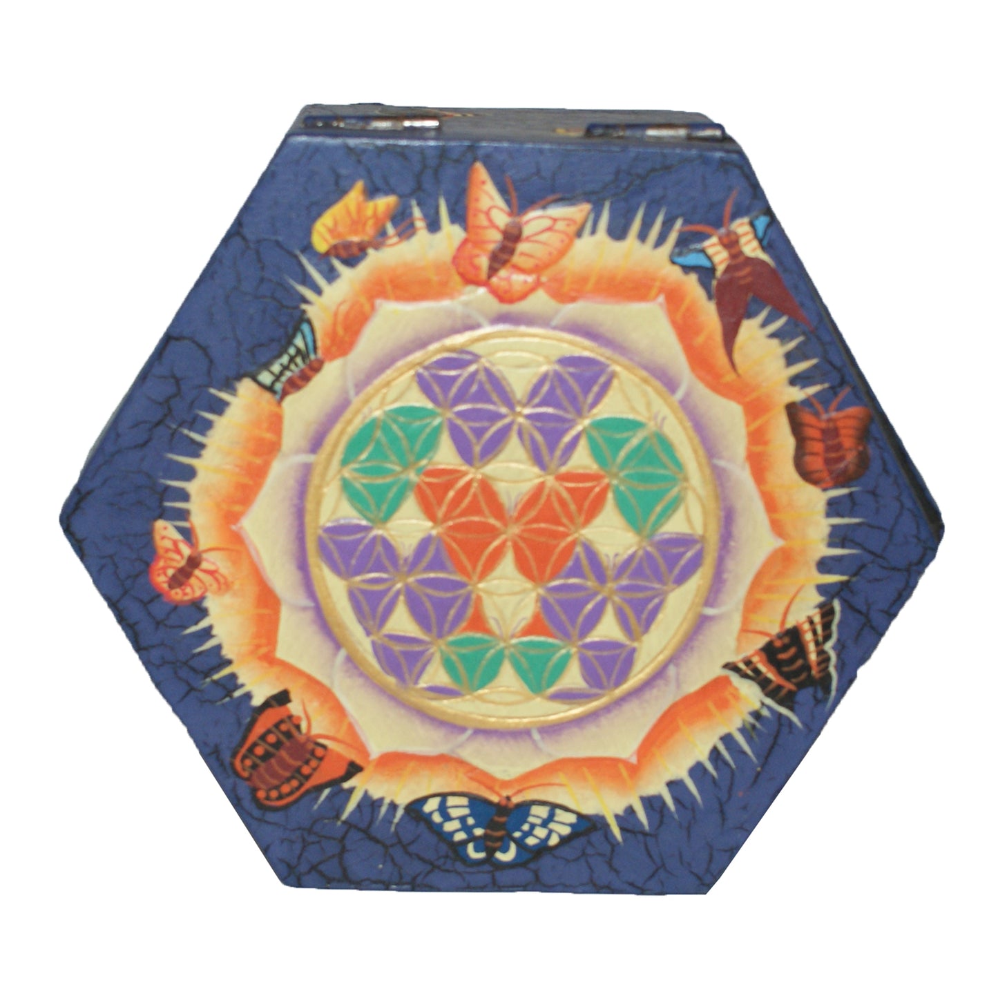 3441 - 6" HINDGED Wooden Box Butterfly Mandala - |F-25|