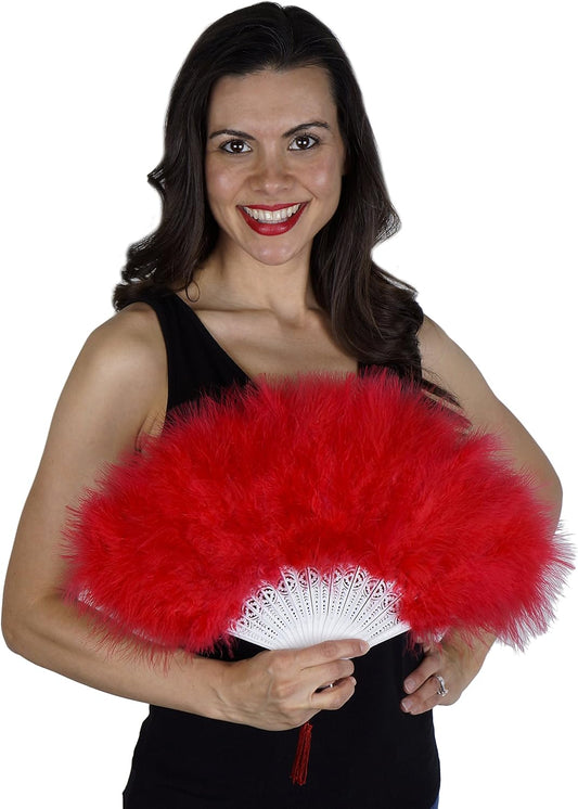 3443 - 12" Red Feather Folding Fan - |W-29|Store|