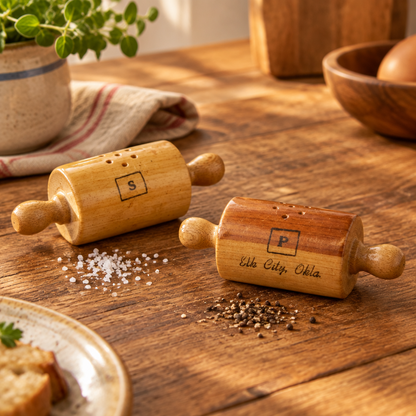 34782 - 3.5" Elk City, OK Salt & Pepper Wooden Rolling Pins |F-27|