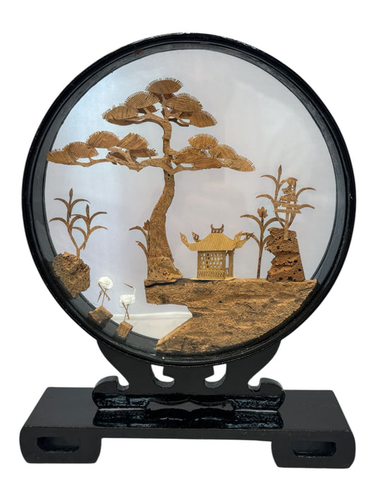 3525 - 11.5" Vintage Chinese Cork Diorama - Two Cranes |Y-3|