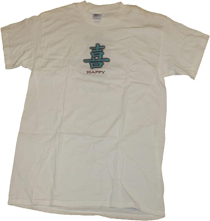 3535 - White T w/Kanji Happy Large - |Pod 3-12|