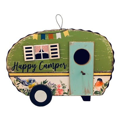 35600 - Happy Camper 9x6.5" Birdhouse w/Birds |G-48|