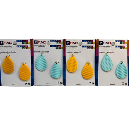 3628 - 4 pk Yellow Aqua Fimo Pendants - |BA-3|