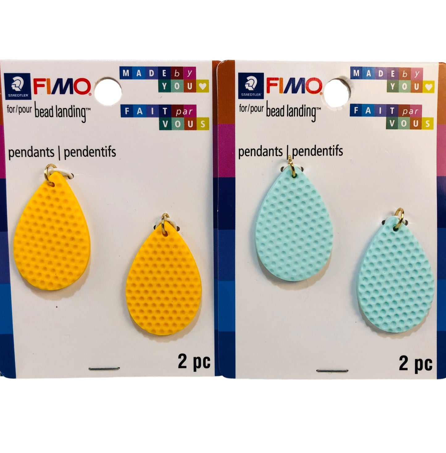 3628 - 4 pk Yellow Aqua Fimo Pendants - |BA-3|