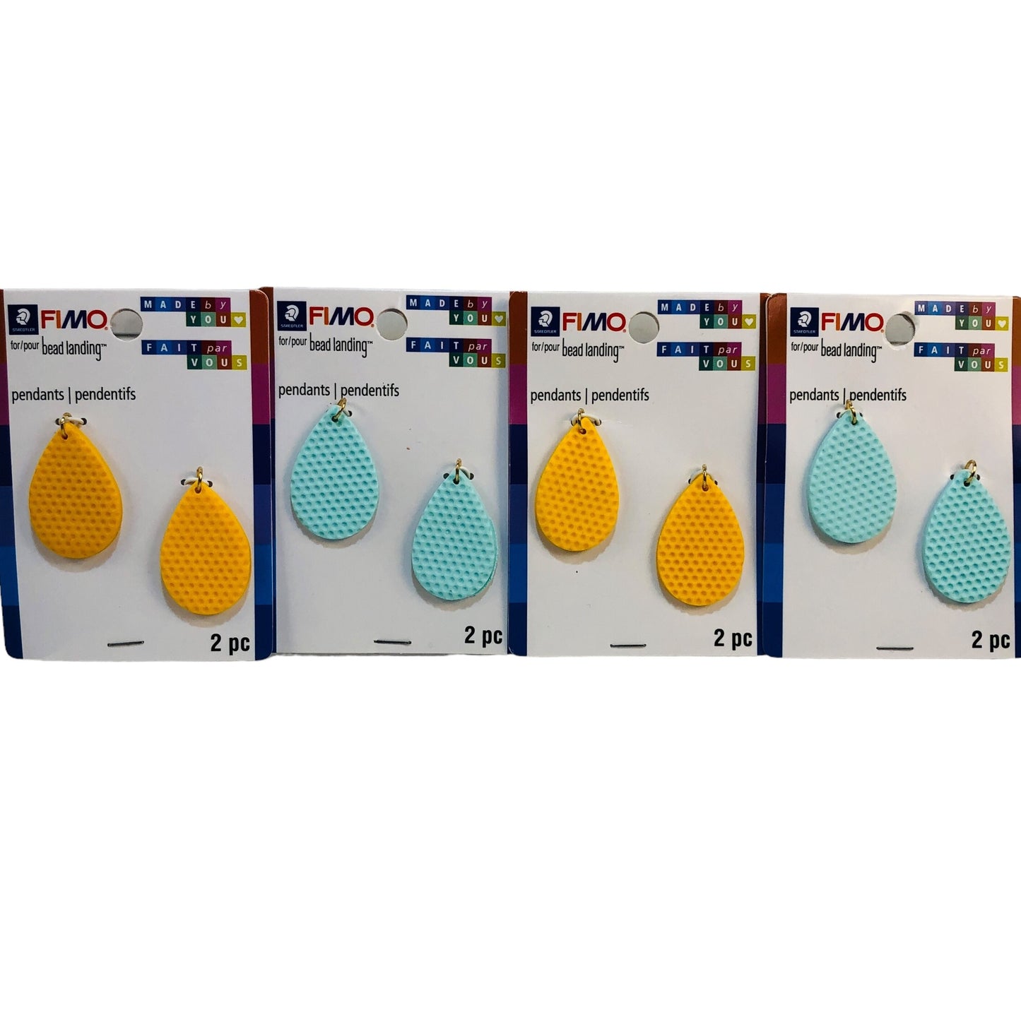 3628 - 4 pk Yellow Aqua Fimo Pendants - |BA-3|