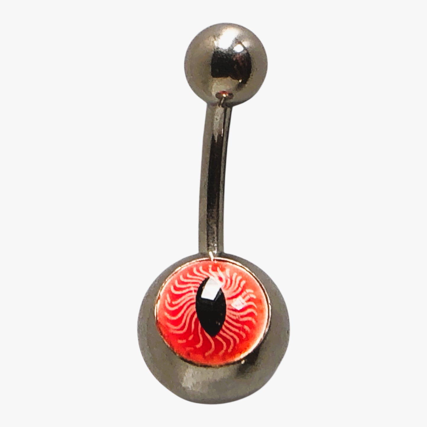 36919 - Stunning Silver Belly Ring Vase with Orange Eye Design for Home Decor |Clear-150|