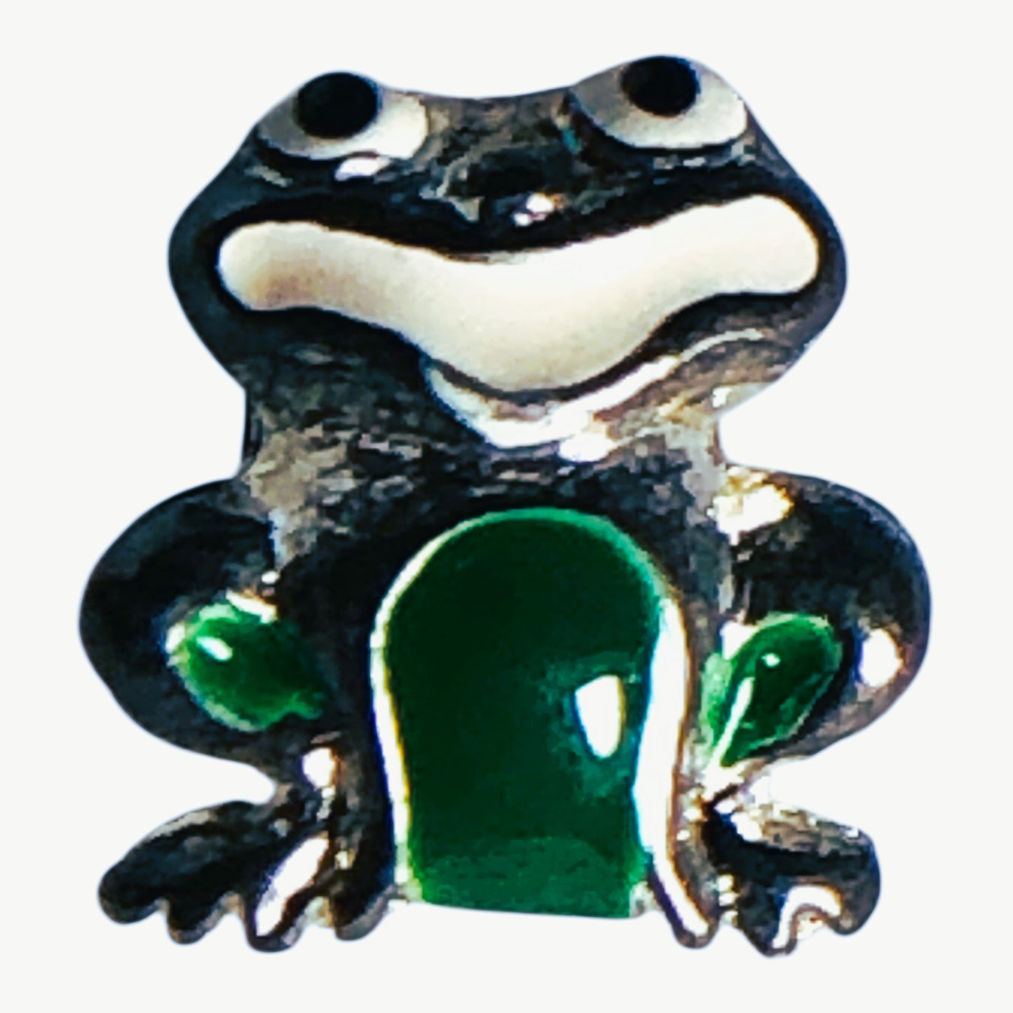 36981 - Elegant Small Silver and Green Frog Charm with Clear Finish |Clear-150|