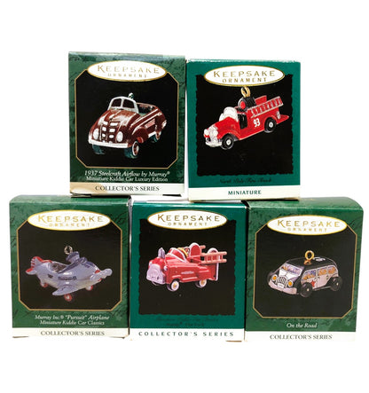 37165 - Set of 3 Miniature Motor Car Ornaments (North Pole Fire Truck, Fire Truck, On the Road, Airplane, Steelcraft Airflow)