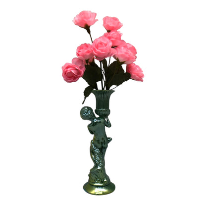 3725 - Green Cherub Vase with Flowers, 6 Inch Design |9-30|