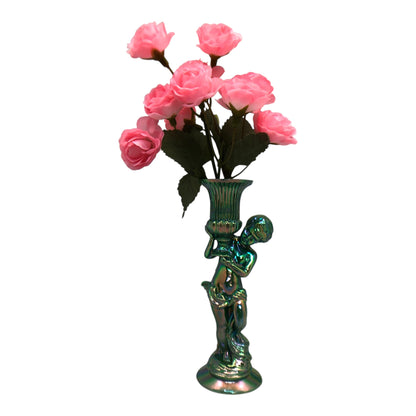3725 - Green Cherub Vase with Flowers, 6 Inch Design |9-30|