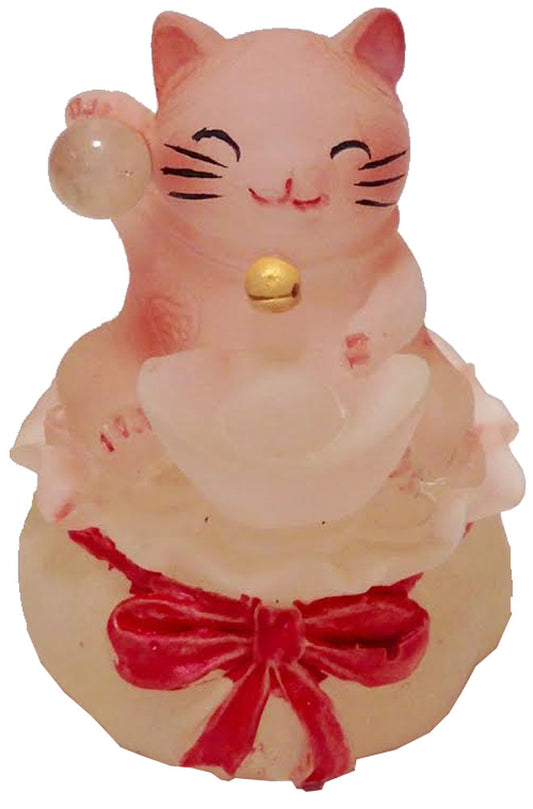 3727 - 3" Clear Red Maneki Cat - Orb - |Z-78|