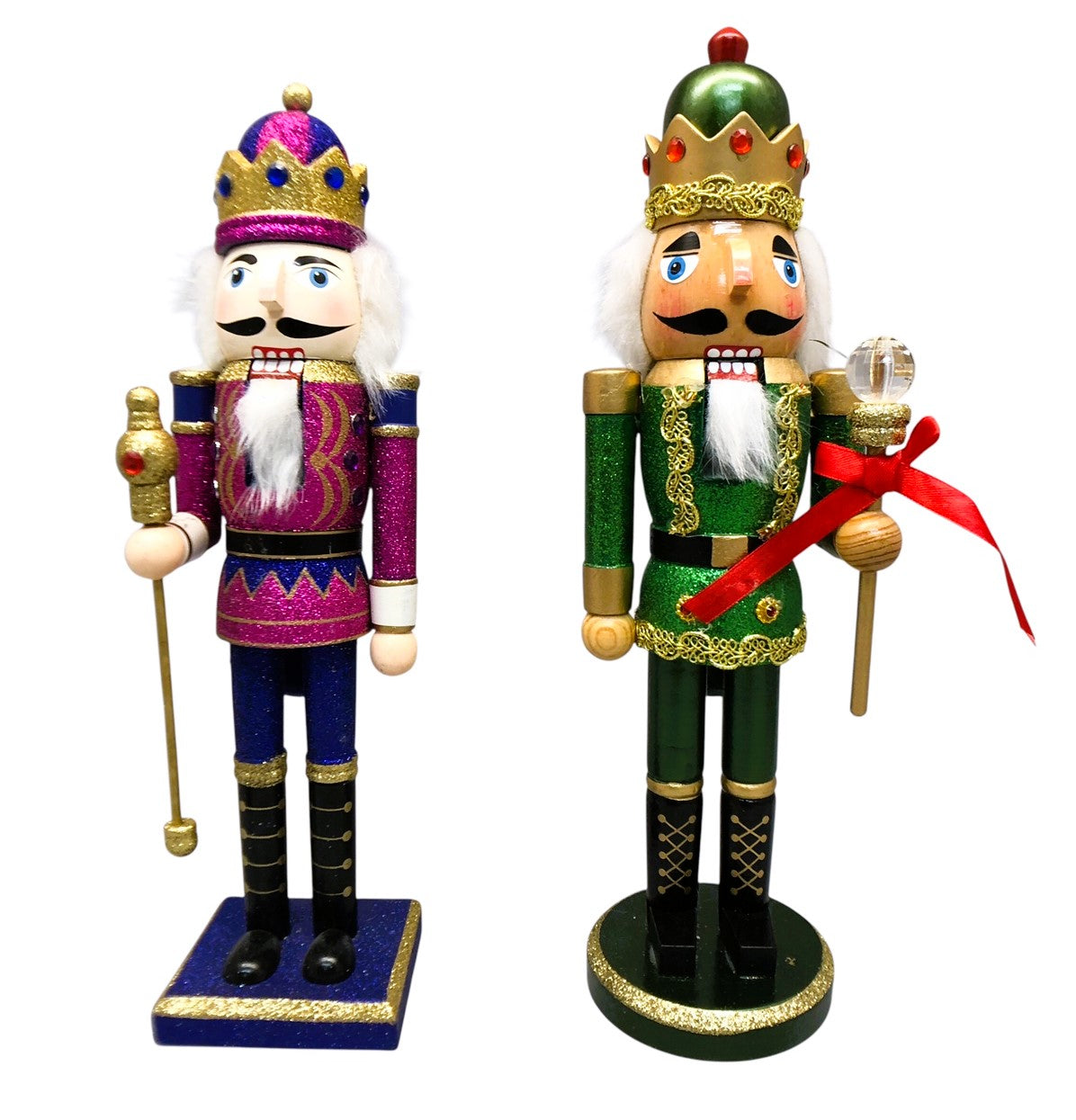 37278 - Charming Handcrafted Set of 2 14-Inch Wooden Staff Nutcrackers for Festive Holiday Decor |PIC 11825|