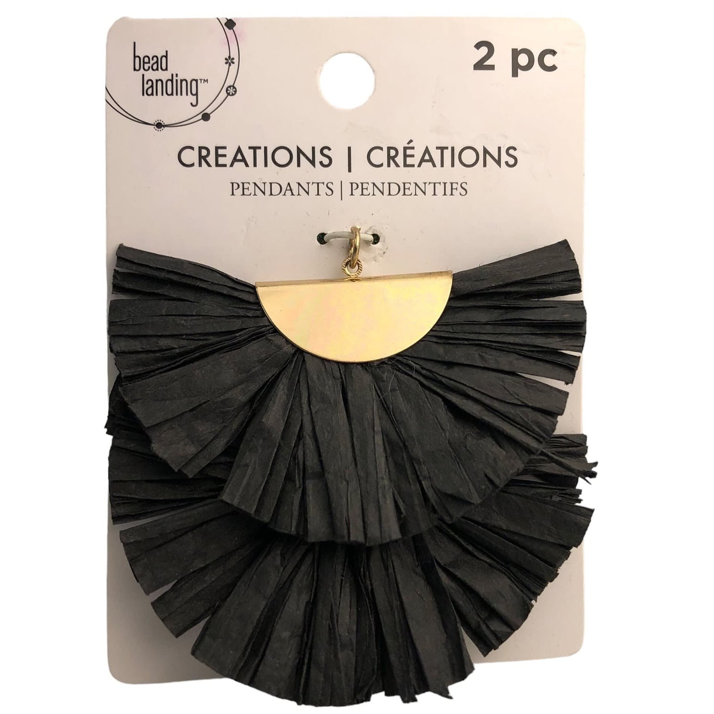 374 - Bead Landing Fan Shaped Black Paper Pendants - |Clear-137|