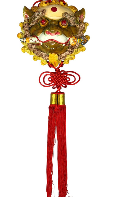 3756 - Chinese Guardian Lion Wall Hanging Art with Ancient Symbolism, Protection, and Prosperity Theme |16-30|