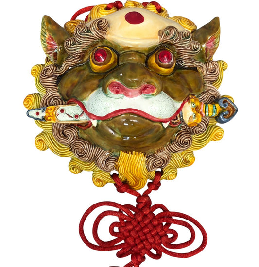 3756 - Chinese Guardian Lion Wall Hanging Art with Ancient Symbolism, Protection, and Prosperity Theme |16-30|