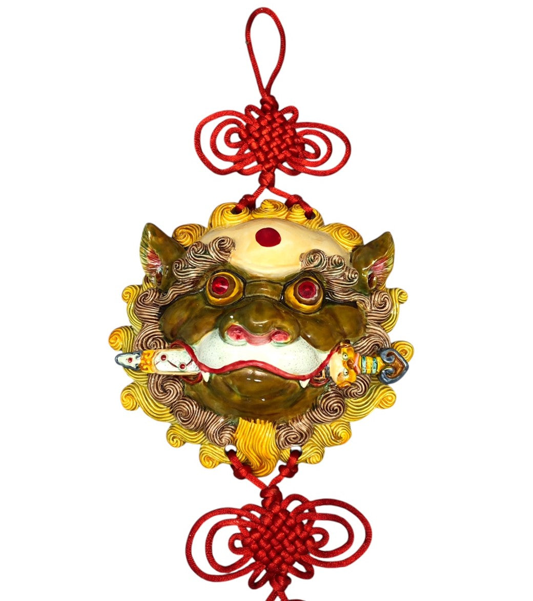 3756 - Chinese Guardian Lion Wall Hanging Art with Ancient Symbolism, Protection, and Prosperity Theme |16-30|