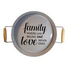 37604 - Charming Vintage-Inspired Family Tin Tray with 12-Inch Wooden Handle for Rustic Home Decor |A-8|