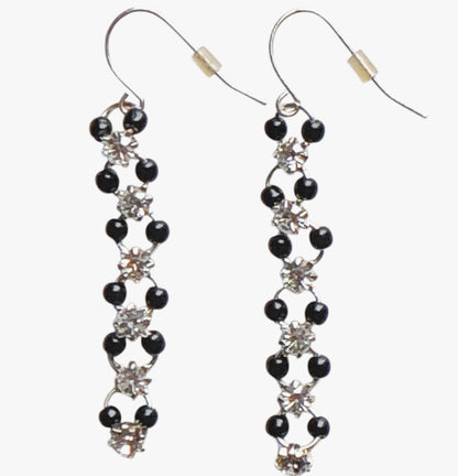 37646 - Black Bead and Crystal Earrings-Cool Beans-Clear-150 - CS