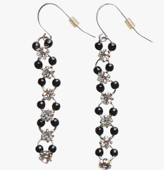 37646 - Black Bead and Crystal Earrings-Cool Beans-Clear-150 - CS