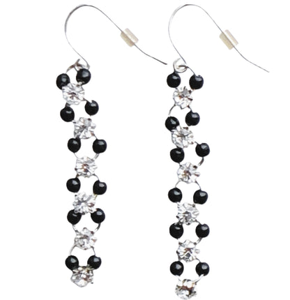 37646 - Black Bead and Crystal Earrings-Cool Beans-Clear-150 - CS