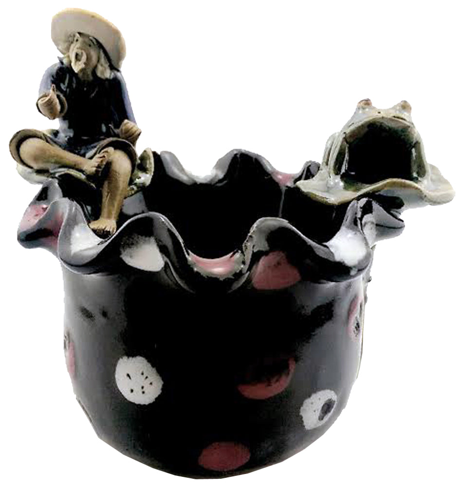 3795 - Polka Dot Bamboo Planter w/Frog - |F-26 Top|