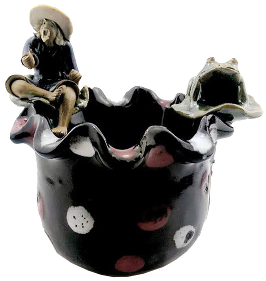 3795 - Polka Dot Bamboo Planter w/Frog - |F-26 Top|