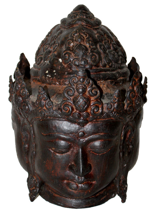 3834 - 11" Black 3-Faced Buddha Head - |AboveCase-15|