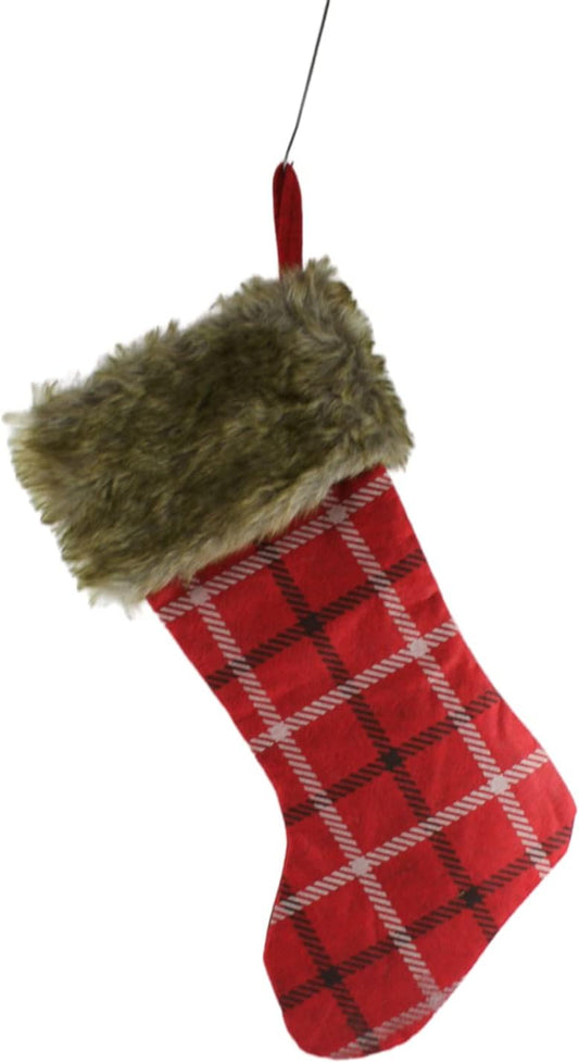 38605 - Red Plaid Stocking w/Brown Fur - |Pod 2-49|