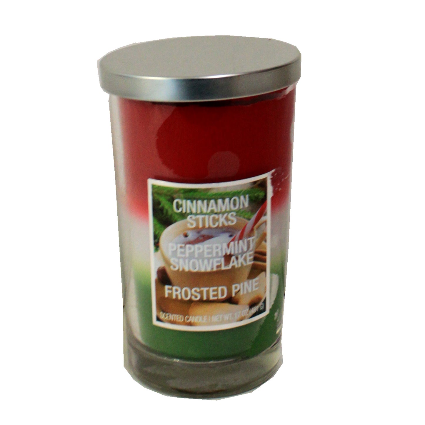 3869 - 17 oz Scented Candle with Cinnamon Sticks, Peppermint, Snowflake Frosted Pine |Scent 6|