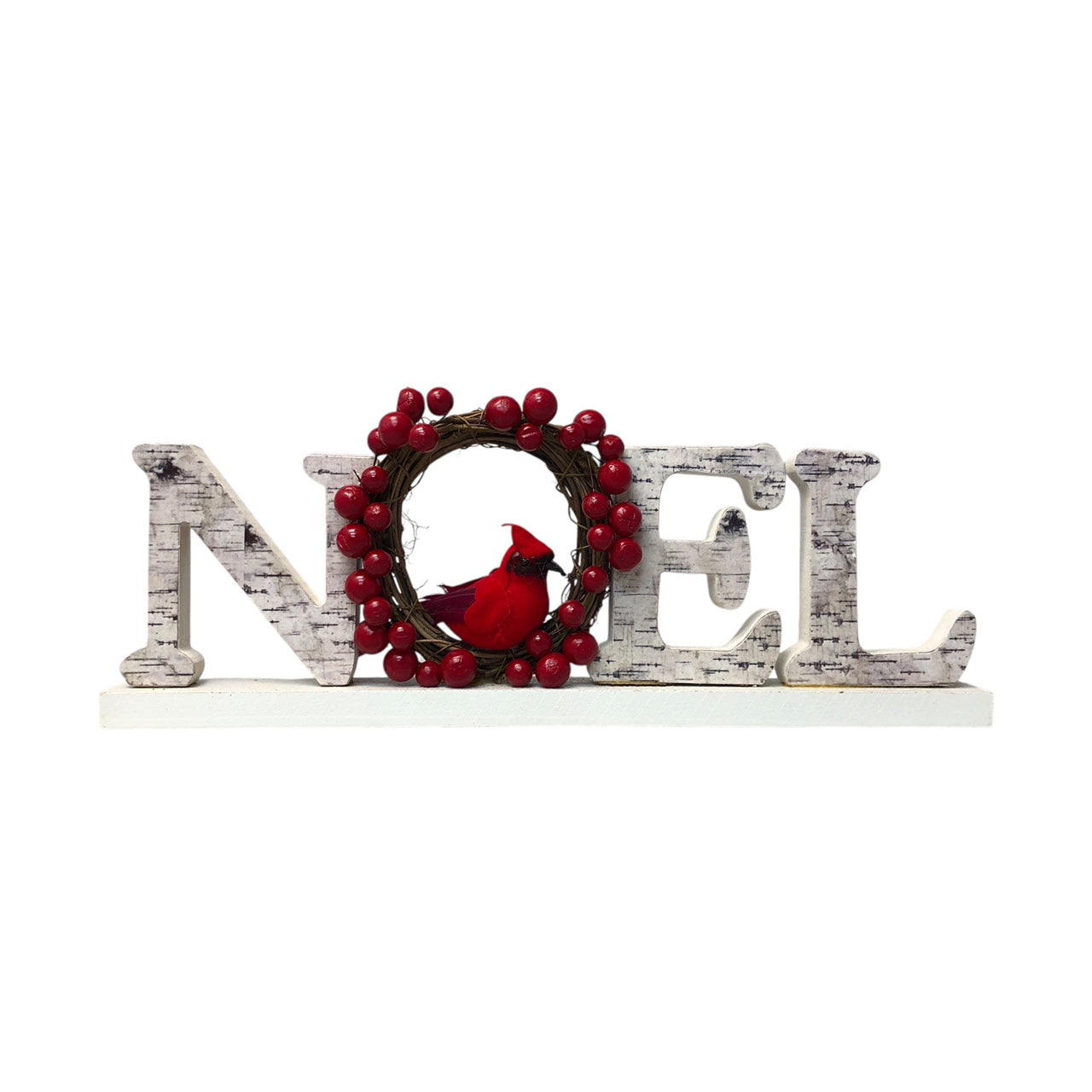 3891 - White Wood Noel Christmas Sign With Red Bird |Pod 2-64|