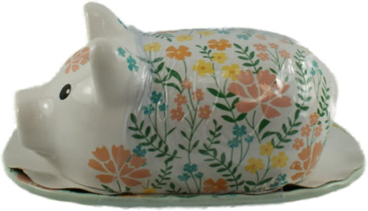 39063 - 8" Floral Blue Pig Butter Dish - [3-1 / 3-5]