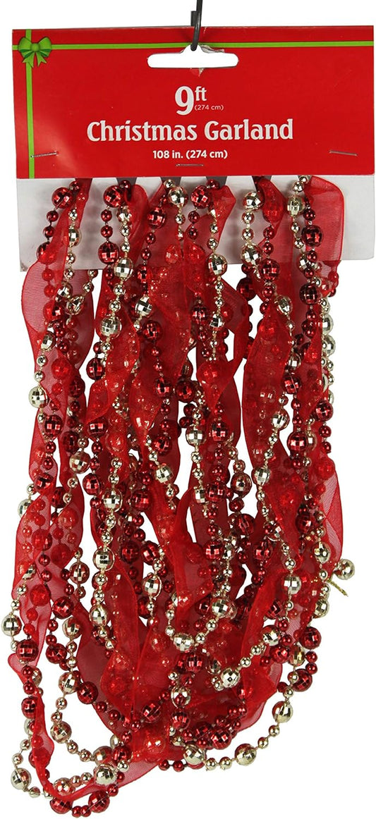 3921 - 9' Red Bead Ribbon Garland - |Pod 2-73|