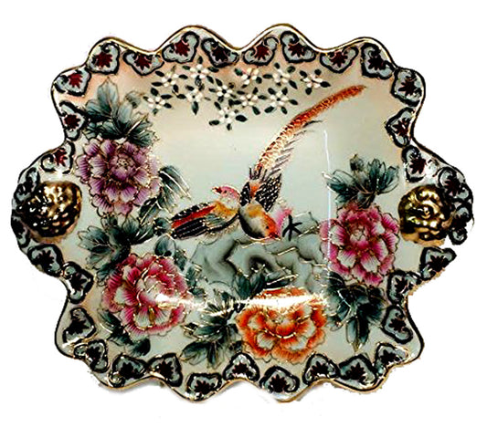 3956 - 10x7 Fluted Satsuma Bird Plate - |14-30|