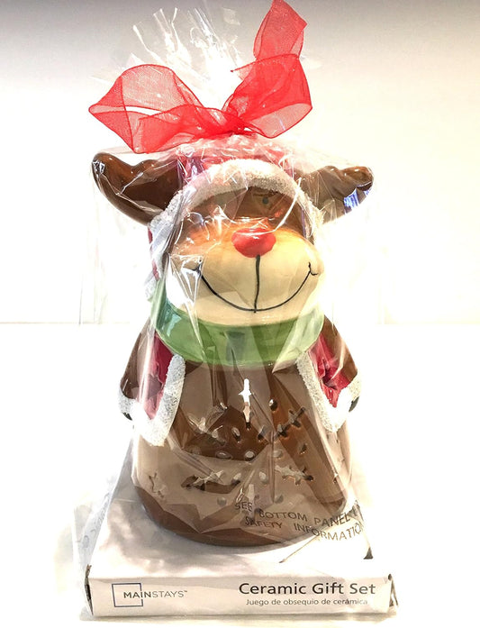 3958 - Ceramic Gift Set Reindeer Tea Light Holder - [3-23]