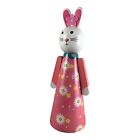 39723 - Adorable Handcrafted 8" Wooden Easter Bunny Figure with Detailed Pink Dress Design |1-8|